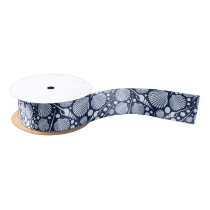 Cute blue white seashell pattern party ribbon satin ribbon