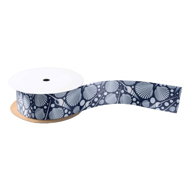 Cute blue white seashell pattern party ribbon satin ribbon (Spool)
