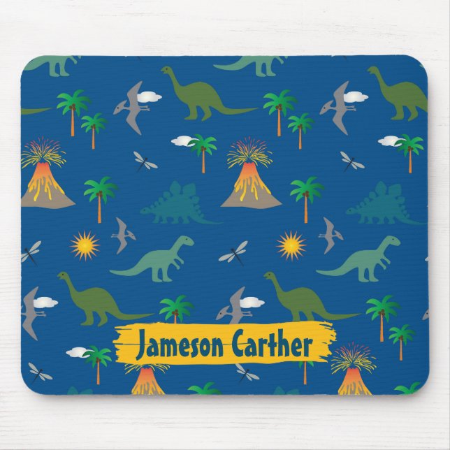 Cute Blue Wildlife Dinosaur Pattern Personalized Mouse Pad (Front)