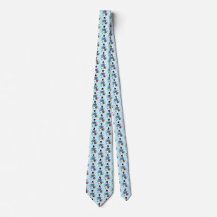 Cute Blue Winter Snowman Poinsettia Christmas Tie