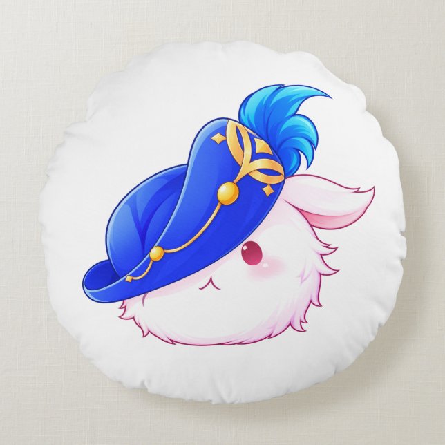 Cute Blue Wizard Bunny Sticker Round Pillow (Front)