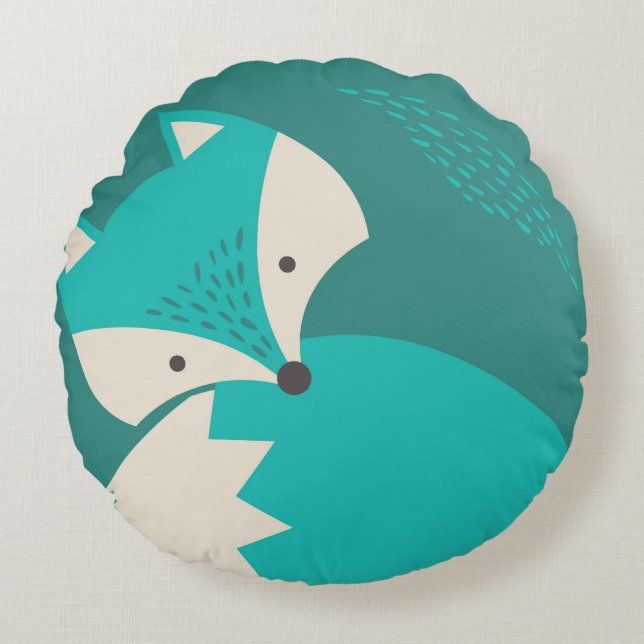 Cute Blue Wolf Cartoon Round Pillow for Kids (Front)