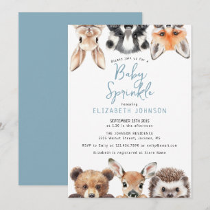 Cute Blue Woodland Animals Baby Shower Sprinkle Invitation
