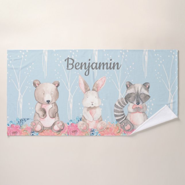 Cute Blue Woodland Animaux Baby Nursery (Serviette de bain)