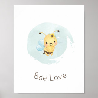 Cute Blue/Yellow Bee Happy Boys Nursery Wall Art 