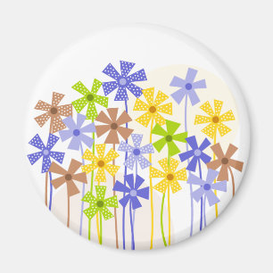 Cute blue yellow brown simple flowers drawing magnet