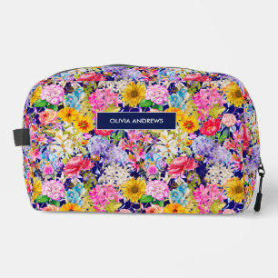 Cute blue yellow elegant Floral pattern monogram Dopp Kit