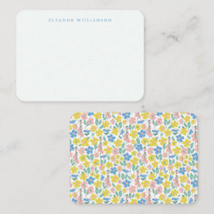 Cute Blue Yellow Floral Custom Name Gift Enclosure Card