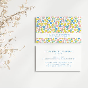 Cute Blue Yellow Modern Floral Boutique Branding Business Card