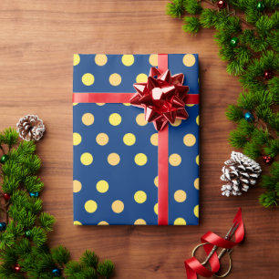 Cute Blue, Yellow & Pastel Orange Polka Dots Wrapping Paper