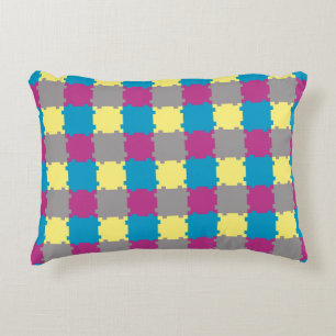 Cute Blue Yellow Purple Grey Puzzle Like Pattern  Accent Pillow