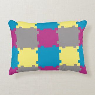 Cute Blue Yellow Purple Grey Puzzle Like Pattern Accent Pillow