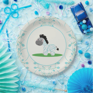 Cute Blue Zebra Baby Shower Party Plates