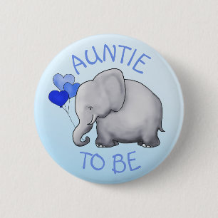 Cute BlueBalloon Elephant Baby Shower Auntie-to-Be 2 Inch Round Button