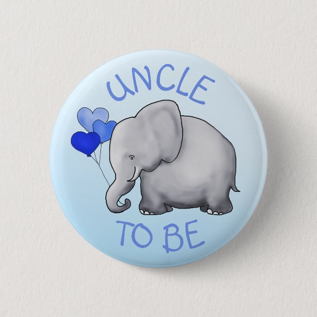 Cute BlueBalloon Elephant Baby Shower Uncle-to-Be 2 Inch Round Button (Front)