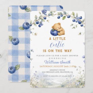 Cute Blueberries A little cutie baby shower Invitation