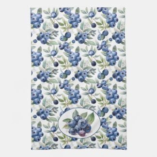 Cute Blueberries Watercolor Kitchen Towel