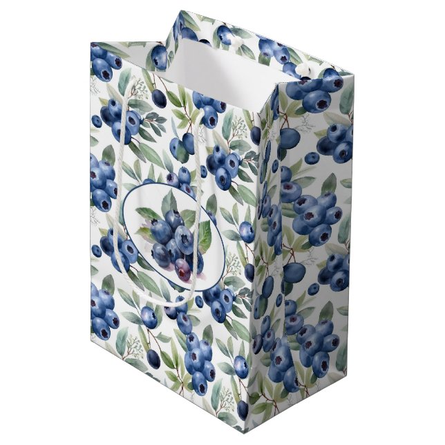 Cute Blueberries Watercolor Medium Gift Bag (Front Angled)