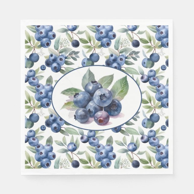 Cute Blueberries Watercolor Napkin (Front)