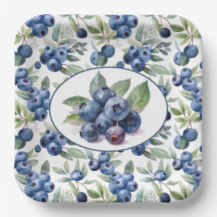 Cute Blueberries Watercolor Paper Plate
