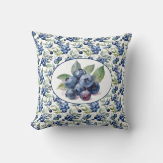 Cute Blueberries Watercolor Throw Pillow