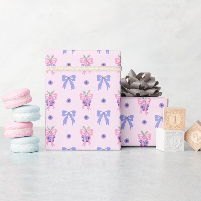 Cute Blueberry & Bow Pattern Wrapping Paper Roll (Baby Shower)
