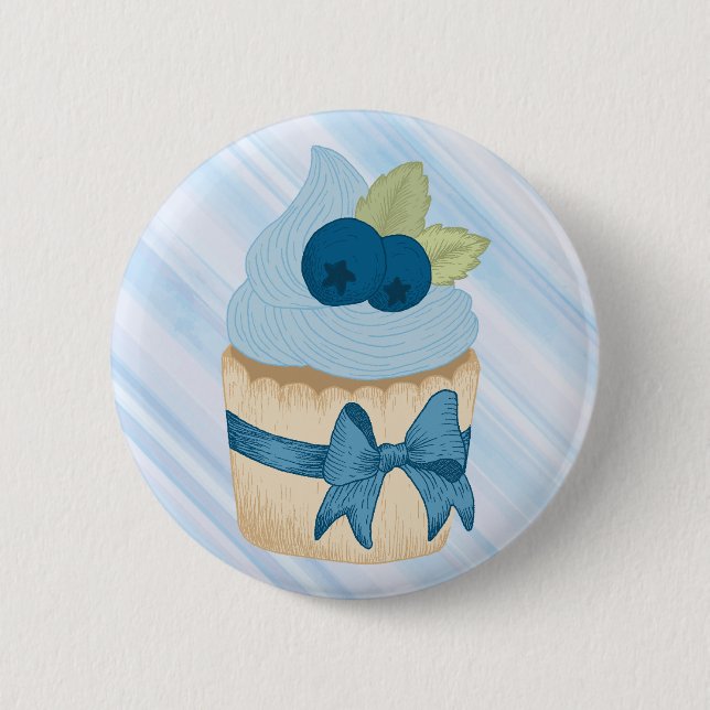 Cute Blueberry Cupcake Birthday Celebration  2 Inch Round Button (Front)
