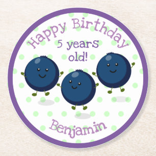 Cute blueberry friends cartoon illustration round paper coaster