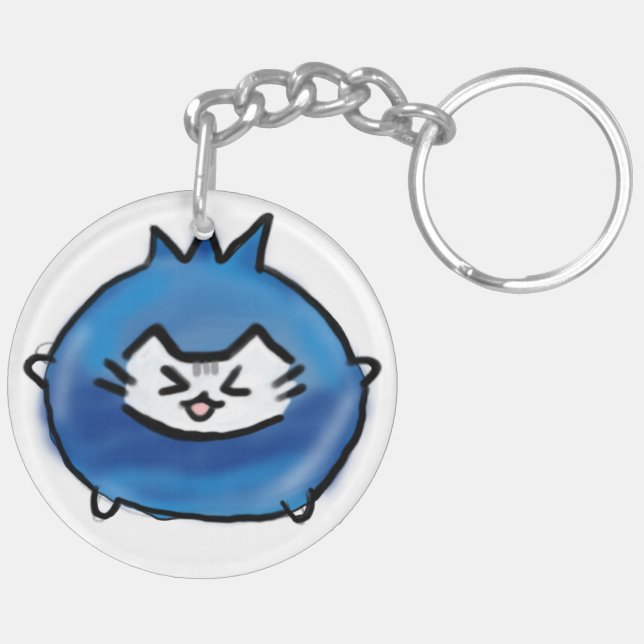 Cute blueberry hand drawn cat keychain (Back Right)