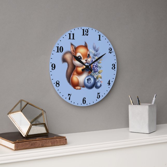 Cute blueberry lovers squirrel Clock (Office)