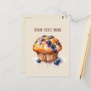 Cute blueberry muffin add text postcard