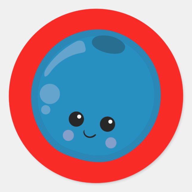 Cute Blueberry on Red Background Classic Round Sticker (Front)