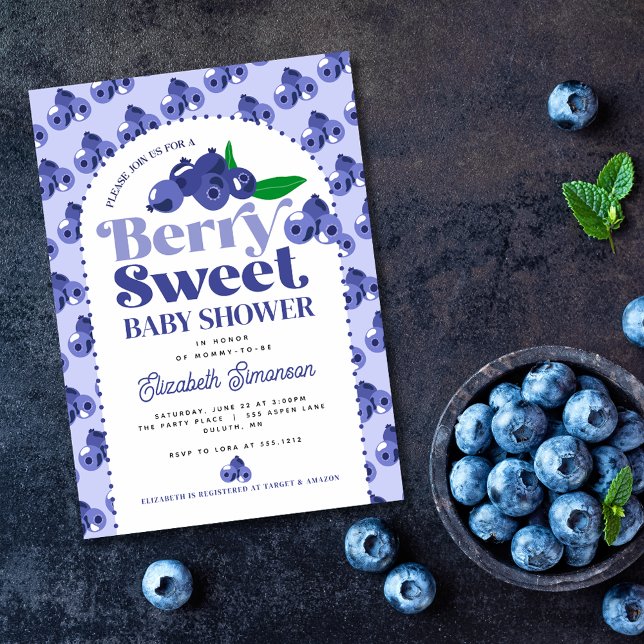 Cute Blueberry Periwinkle Berry Sweet Baby Shower Invitation (Creator Uploaded)