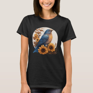 Cute Bluebird Sunflower Floral Watercolor Bluebird T-Shirt