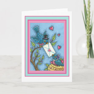 CUTE BLUEBIRD SWEETHEARTS, LOVE BIRD VALENTINE HOLIDAY CARD