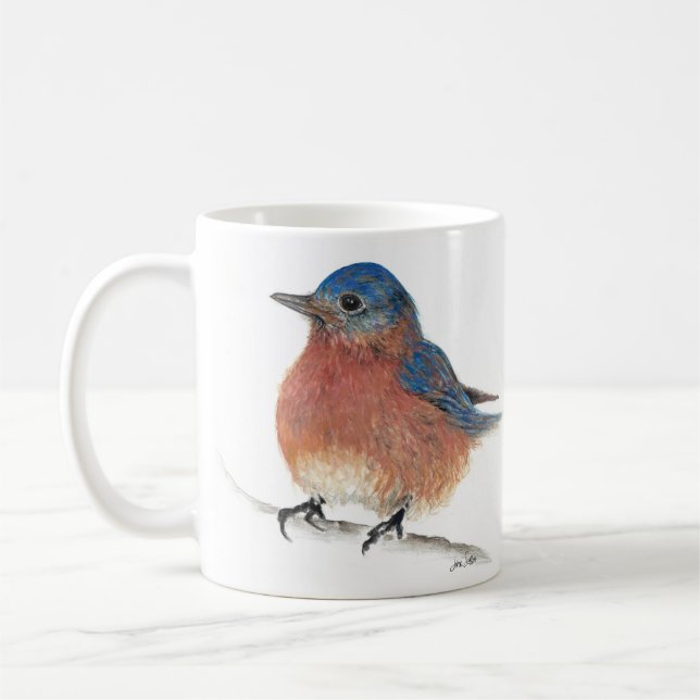 Cute Bluebird Watercolor Coloured Pencil Art Coffee Mug (Left)