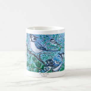 Cute Blues on White Original Bird Watching Art Coffee Mug