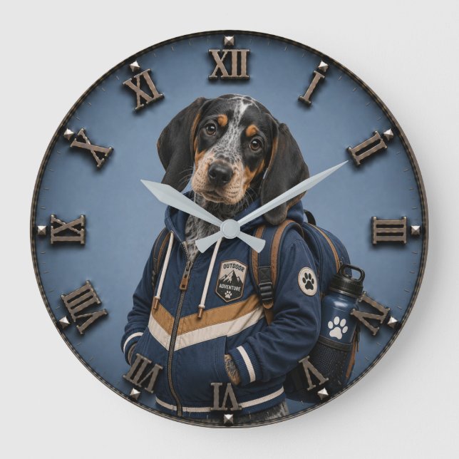 Cute Bluetick Coonhound Puppy Large Clock (Front)