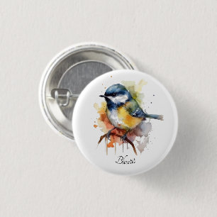Cute Bluetit on a Branch, custom 1 Inch Round Button