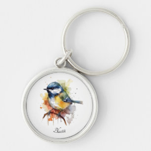 Cute Bluetit on a Branch, custom Keychain