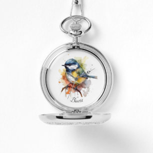 Cute Bluetit on a Branch, custom Watch