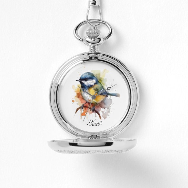Cute Bluetit on a Branch, custom  Watch (Front)