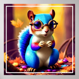 Cute Blur Squirrel with Glasses Poster