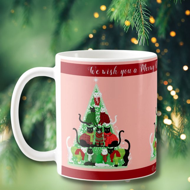 Cute Blush and Green Cat Christmas Tree Custom Mug (Creator Uploaded)