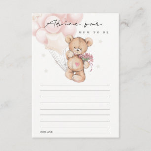 Cute Blush Bear Balloon Advice For Mum Baby Shower Enclosure Card