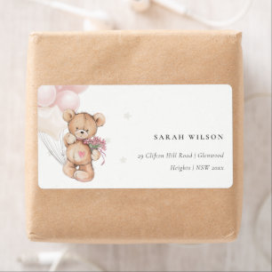 Cute Blush Bear Balloon Floral Bunch Coeur