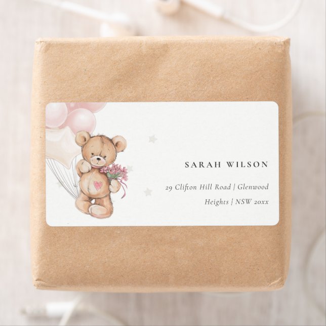 Cute Blush Bear Balloon Floral Bunch Coeur (En situation)