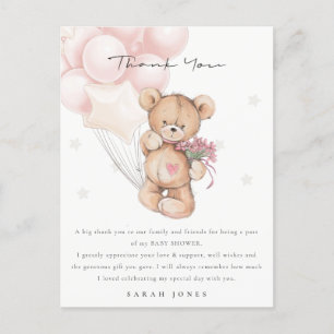 Cute Blush Bear Bearly Wait Balloon Baby Shower Postcard