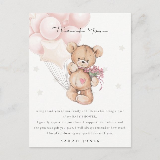 Cute Blush Bear Bearly Wait Balloon Baby Shower Postcard (Front)