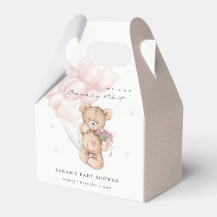 Cute Blush Bearly Wait Bear Balloon Baby Shower Favor Box